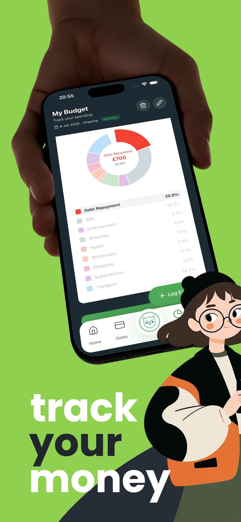 Track your money with visual breakdowns